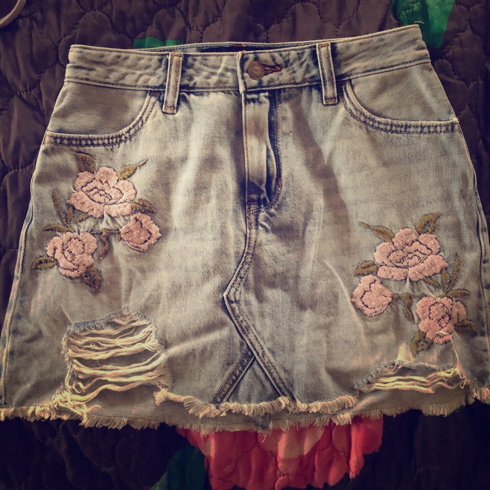 Denim Floral Skirt